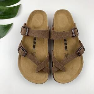 Cushionaire Luna Sandals Slip On Brown Faux Leather Upper Women's 6W Wide